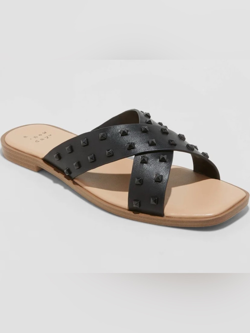 a new day Black Studded Crisscross Slide Sandals